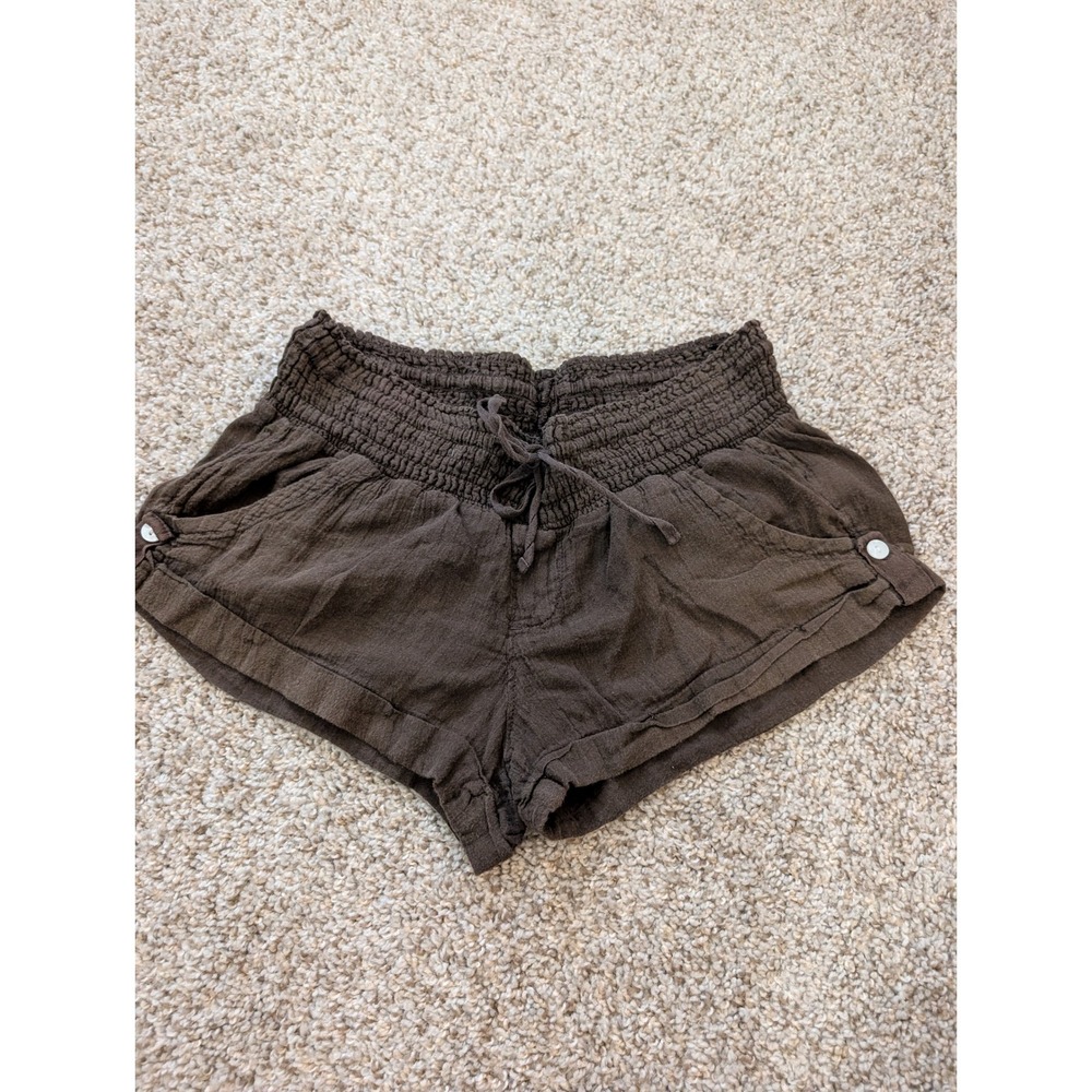 Old Navy Brown Smocked Gauze Shorts Women Small Boho Drawstring Beach Pockets